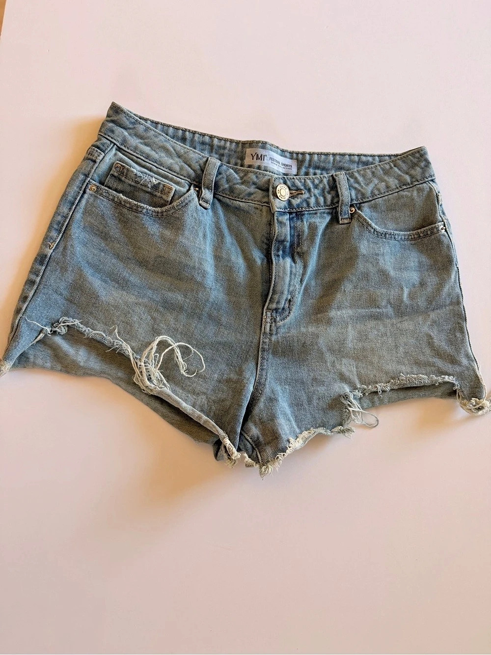 YMI Festival Shorts Denim Collection Distressed Denim Jean Shorts Blue Waist 7/2